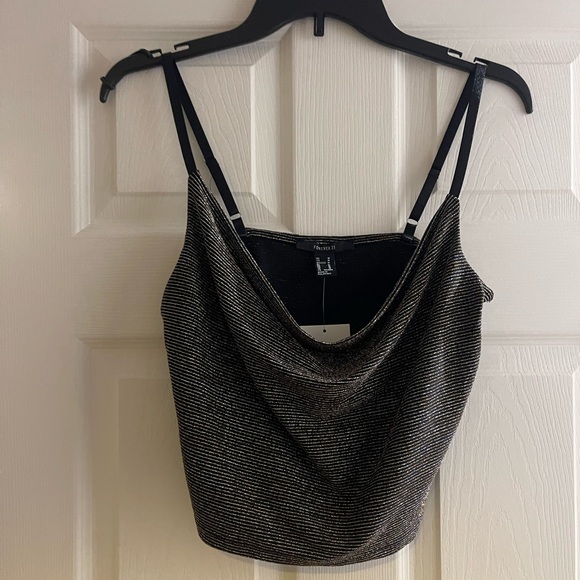 Forever 21 Cropped Tank Top sparkly gold silver black Size Medium NWT - Picture 2 of 4